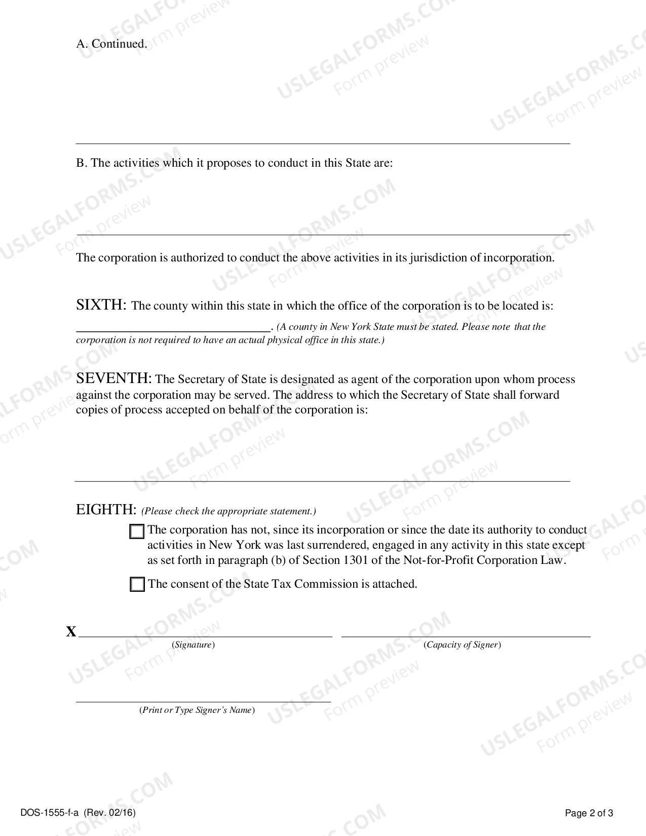 Preview Application For Authority (Foreign Not For Profit Corp)