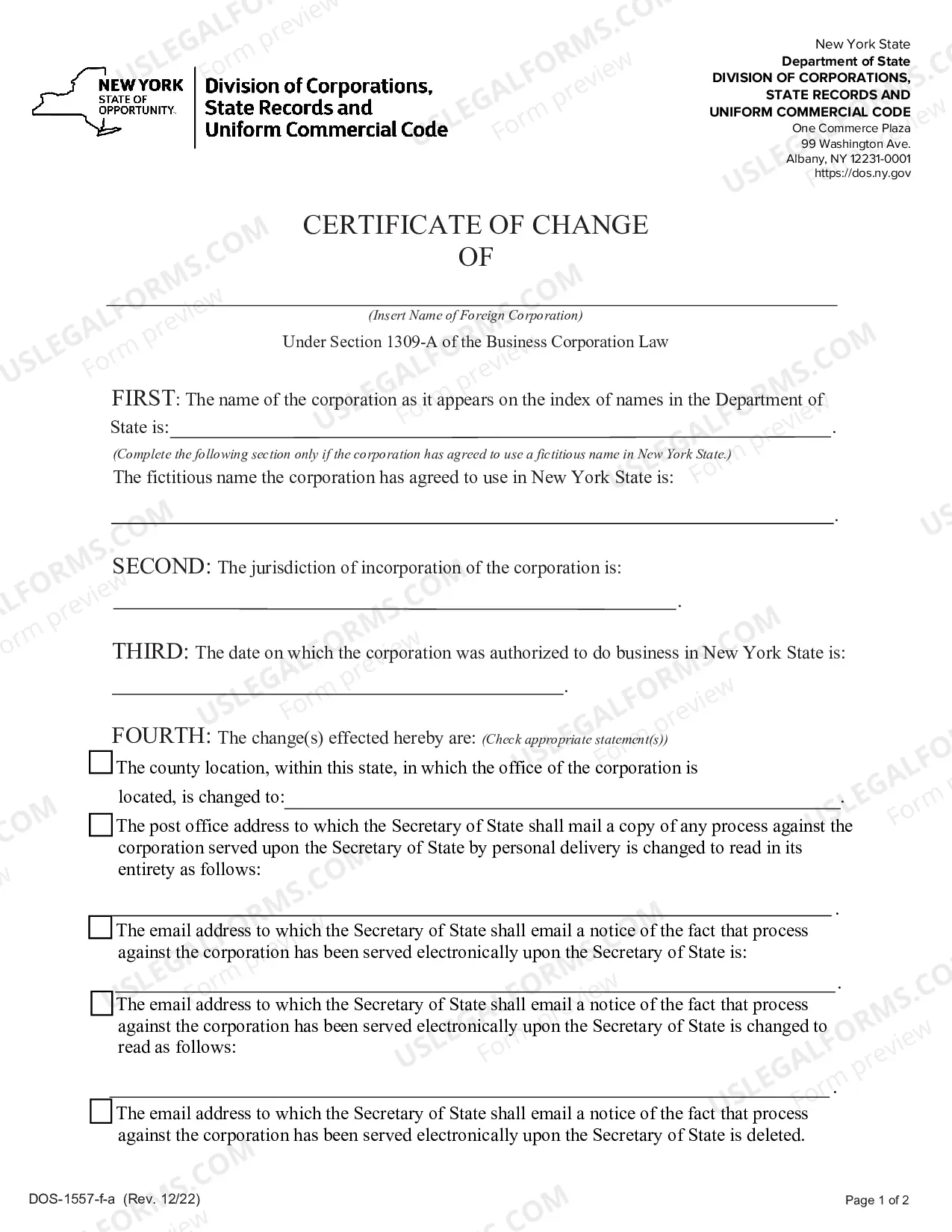 Preview Certificate of Change (Foreign Corporation)