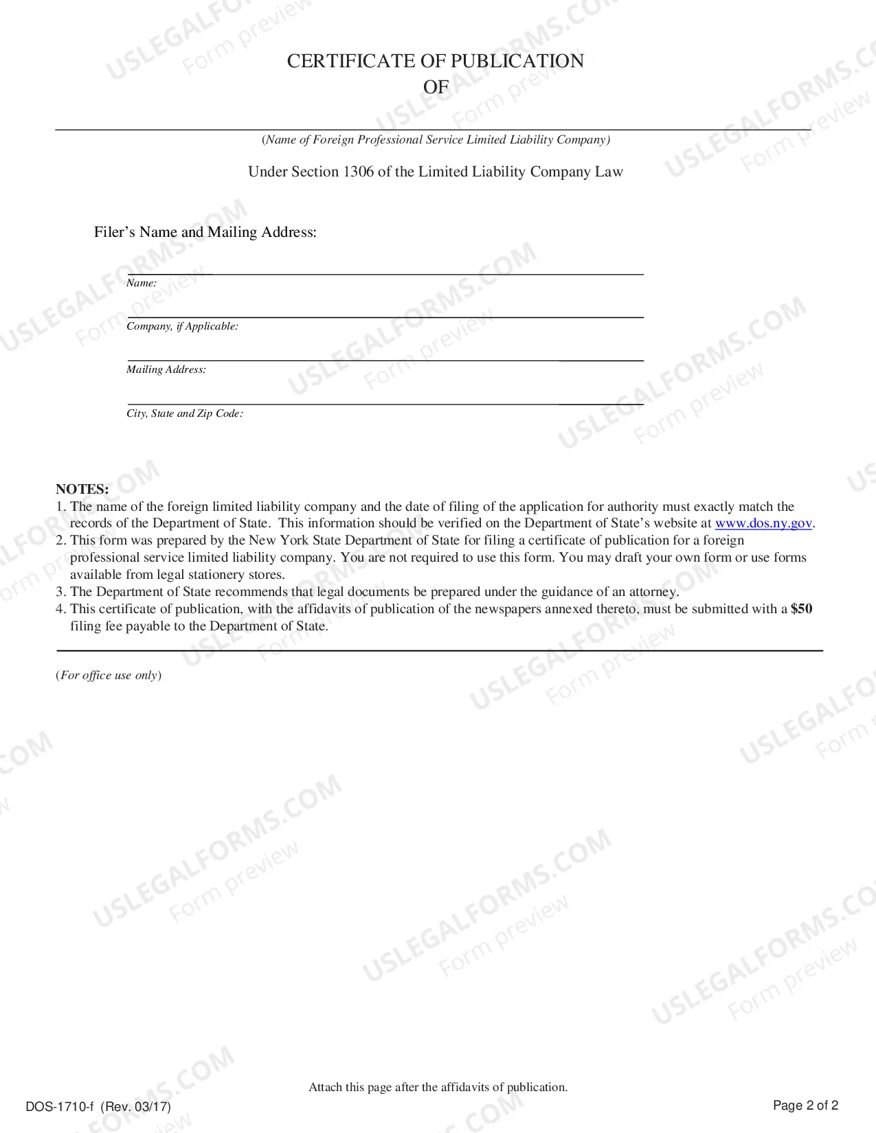 Preview Certificate of Publication (Foreign Professional Service LLC)