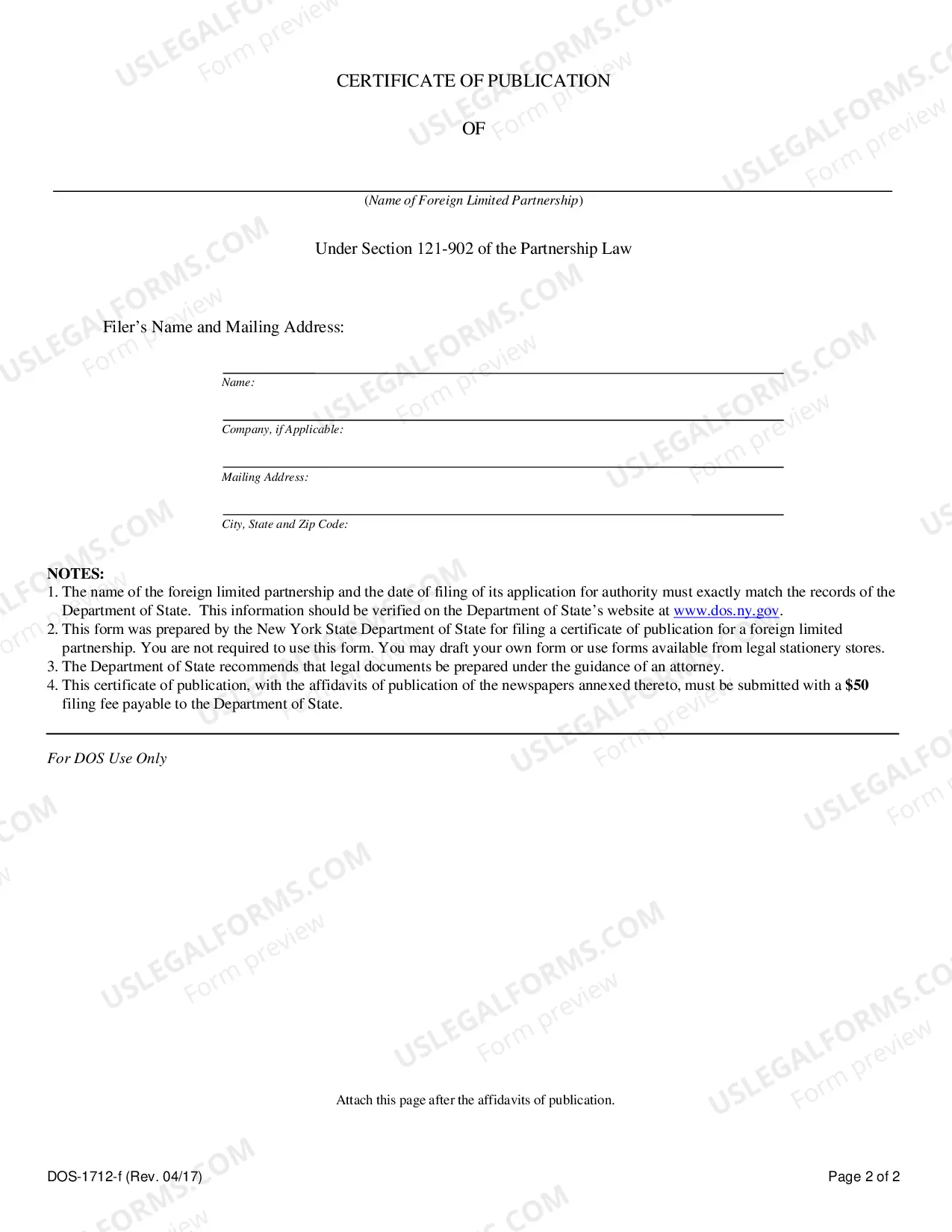 Preview Certificate of Publication (Foreign LP)