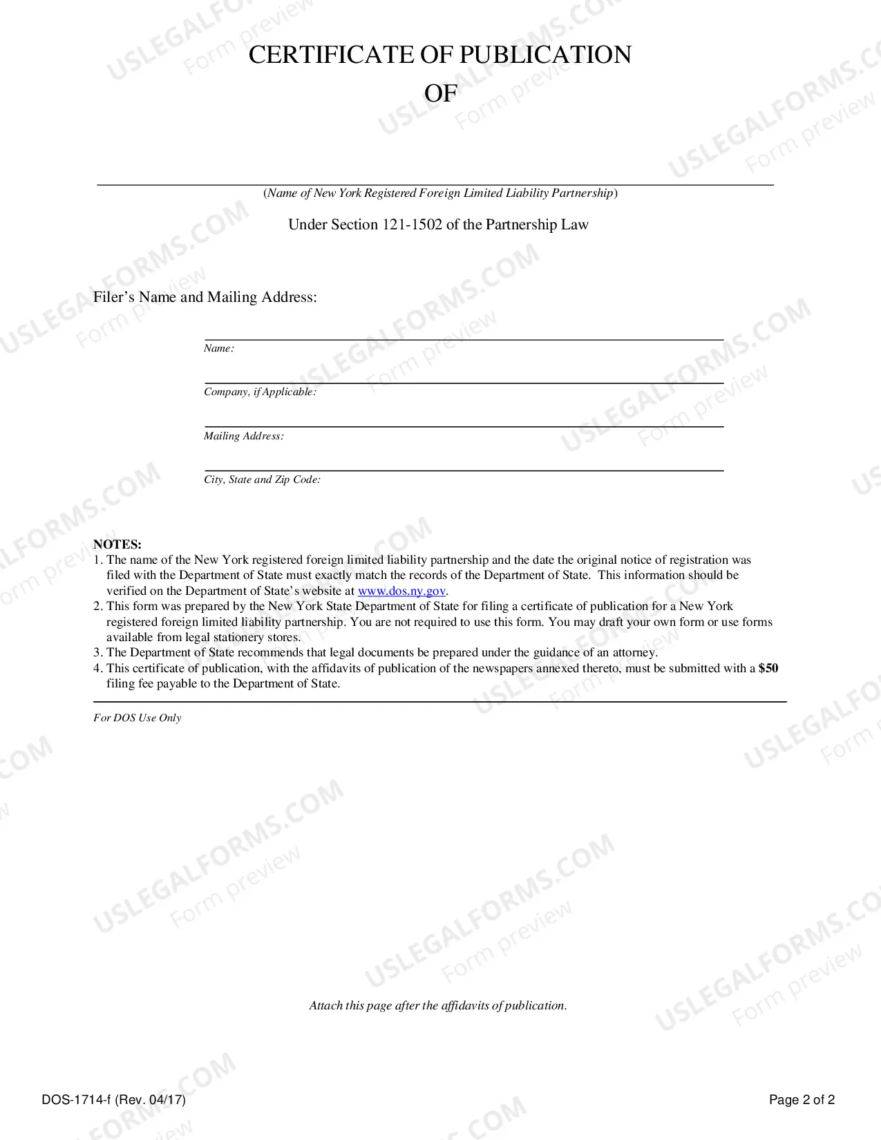 Preview Certificate of Publication (Foreign LLP)