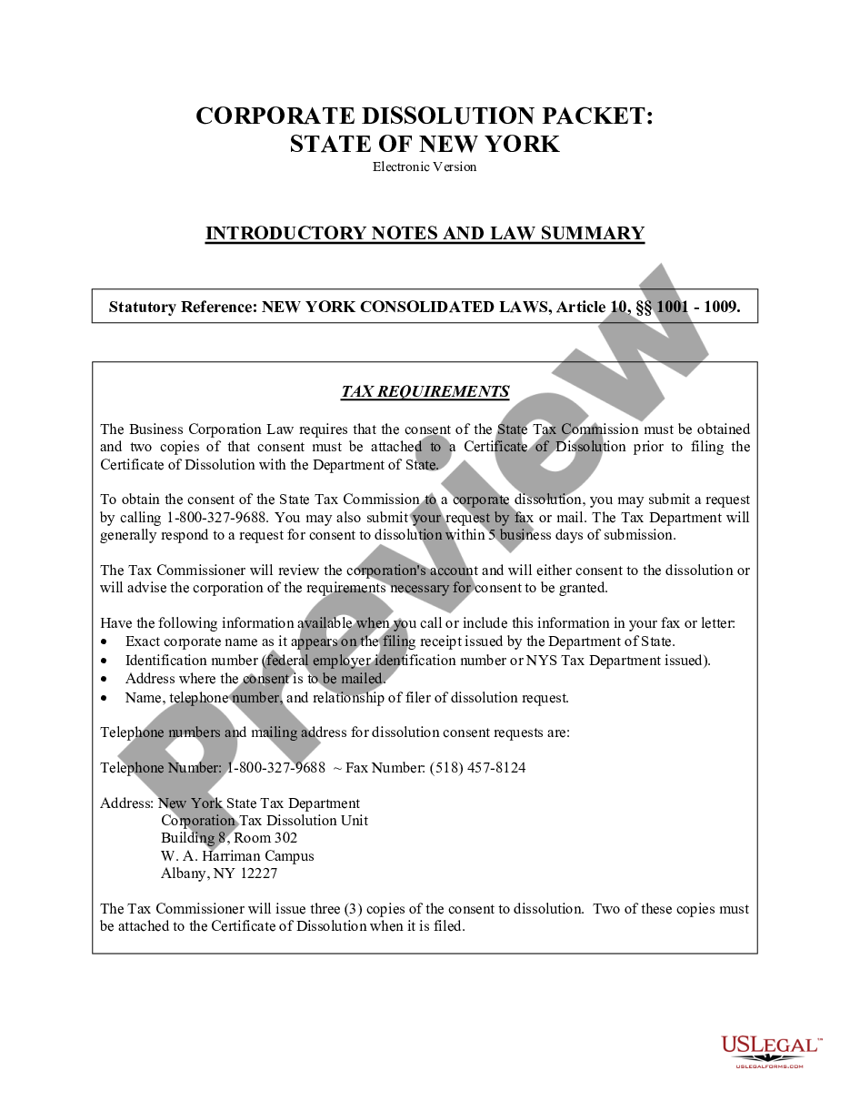page 0 New York Dissolution Package to Dissolve Corporation preview