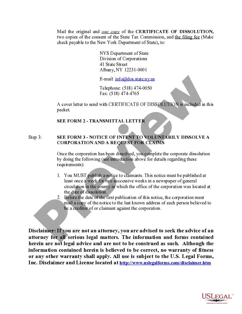 Get New York Dissolution Package to Dissolve Corporation Preview New York Dissolution Package to Dissolve Corporation
