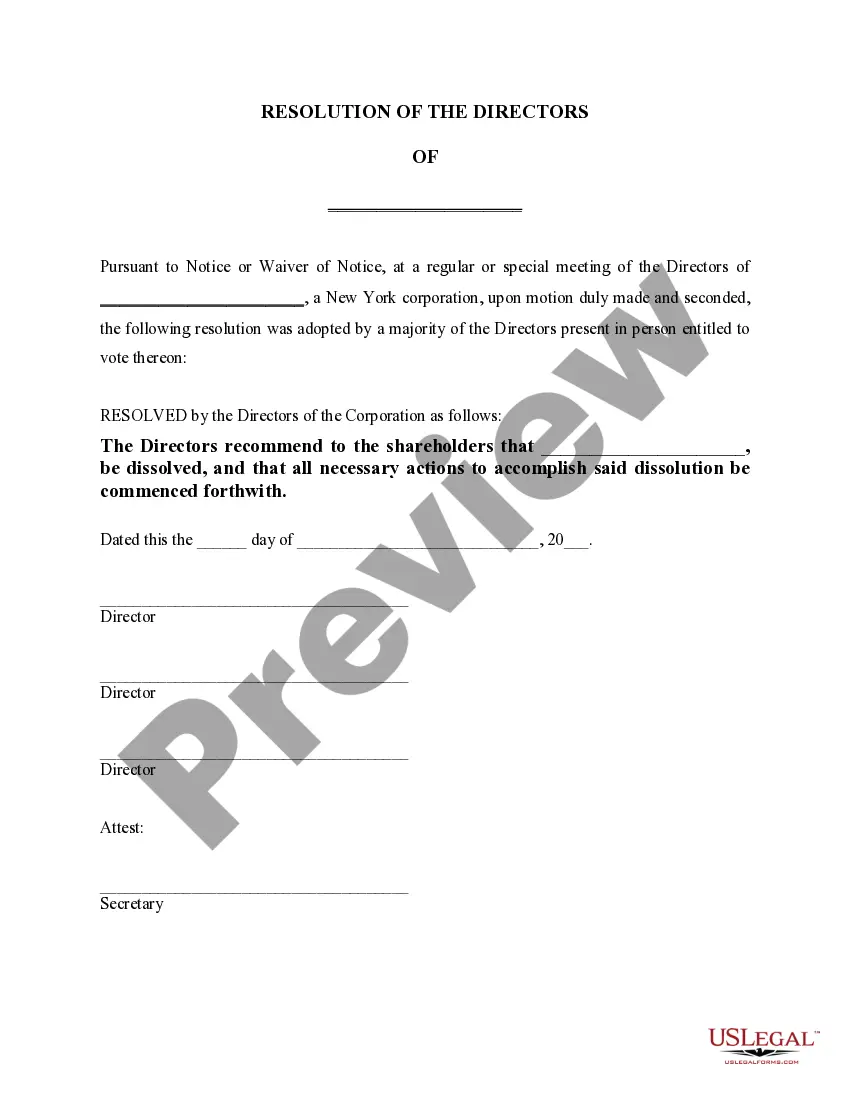 Get New York Dissolution Package to Dissolve Corporation Preview New York Dissolution Package to Dissolve Corporation