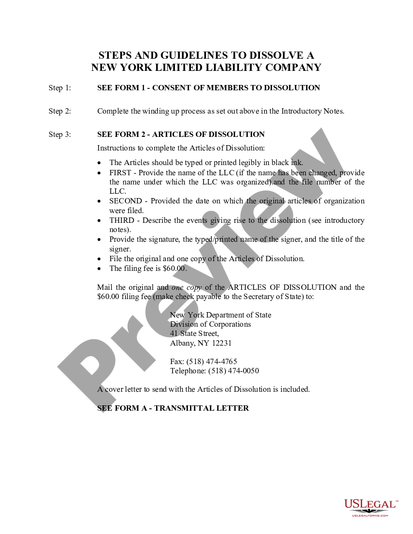 Bronx New York Dissolution Package To Dissolve Limited Liability Company Llc Us Legal Forms