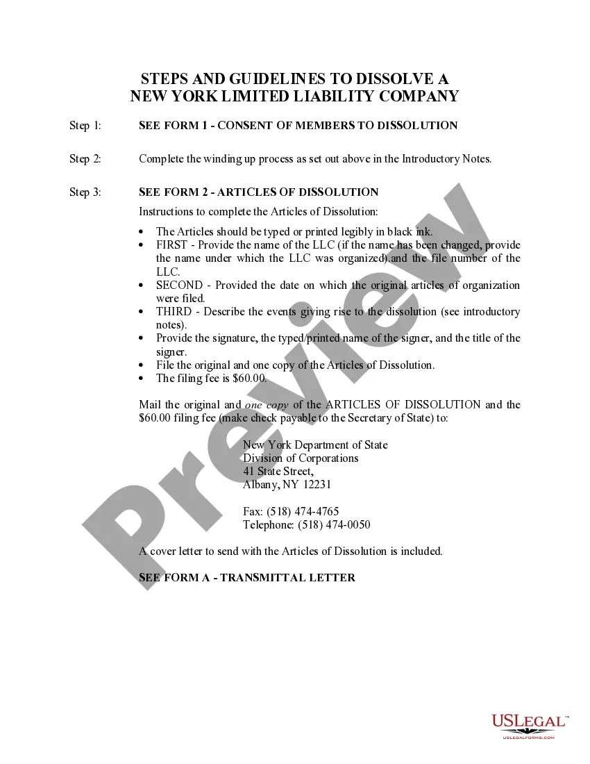 Get New York Dissolution Package to Dissolve Limited Liability Company LLC Preview New York Dissolution Package to Dissolve Limited Liability Company LLC