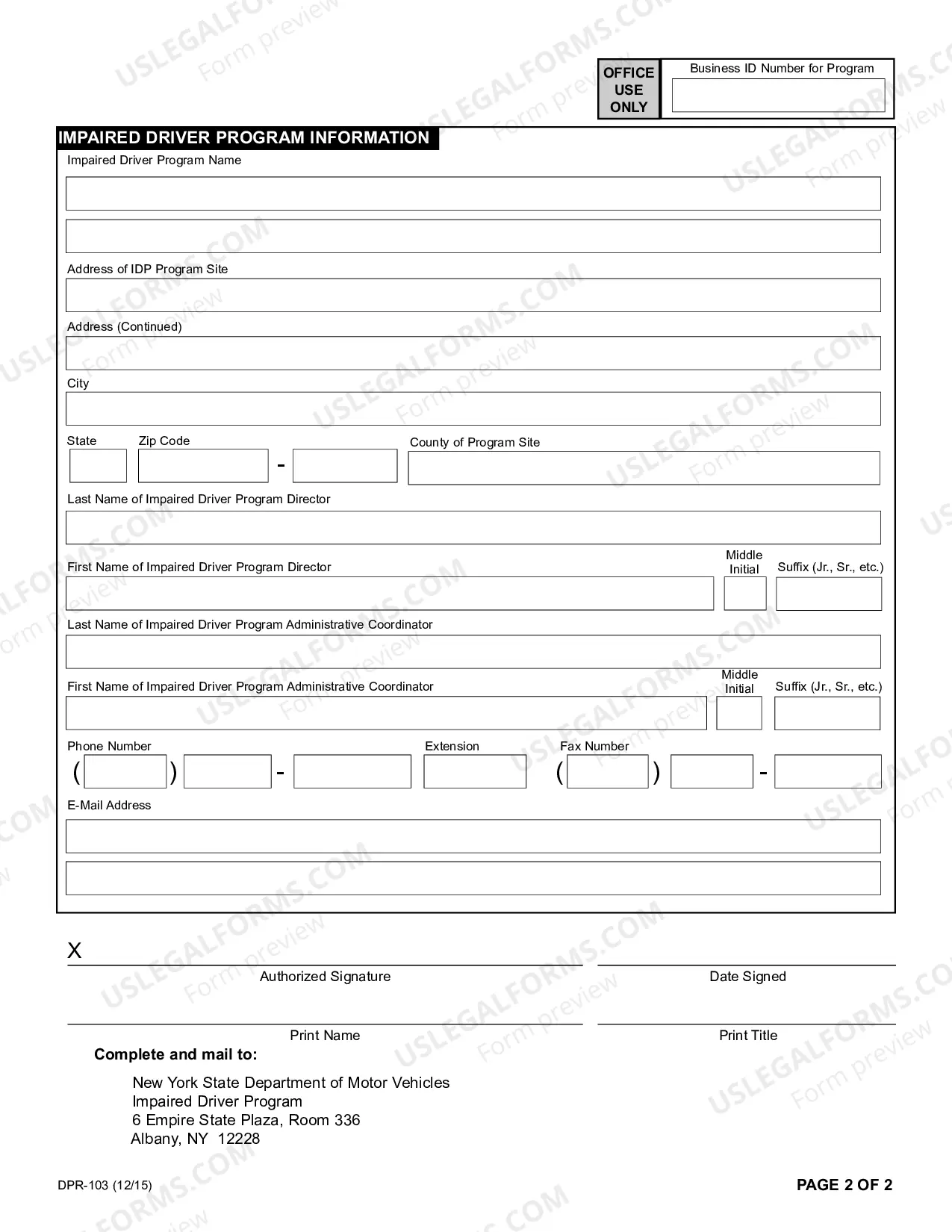 Preview Impaired Driver Program Application