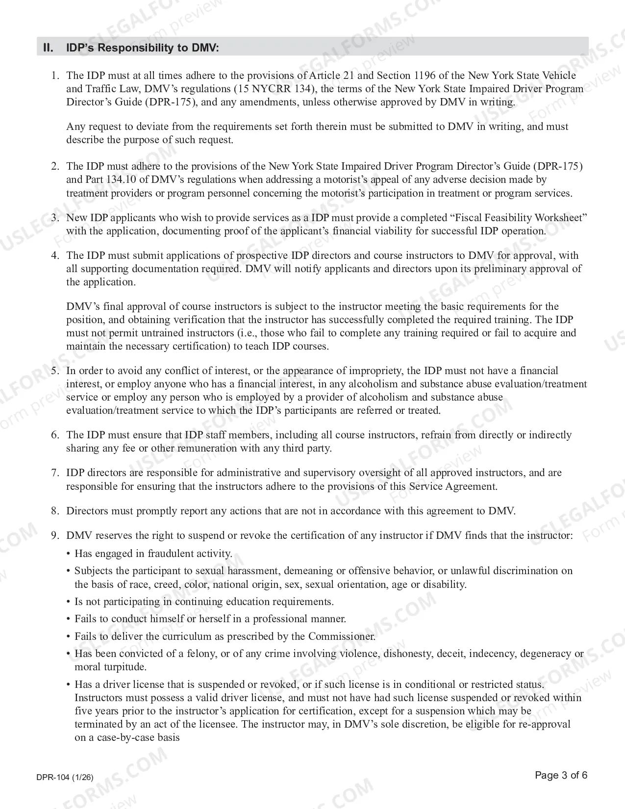 Preview Impaired Driver Program Service Agreement