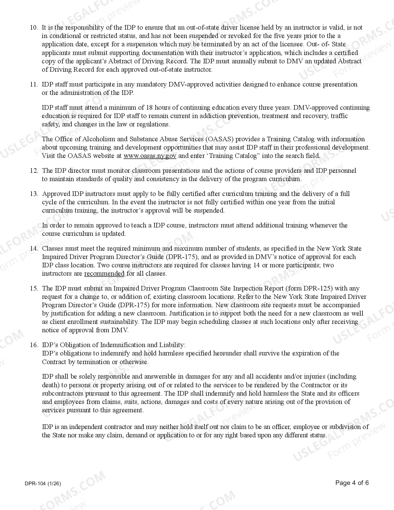 Preview Impaired Driver Program Service Agreement