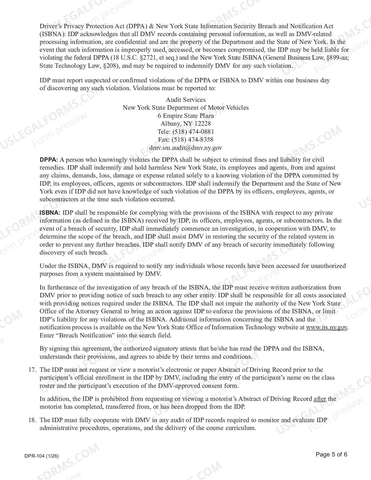 Preview Impaired Driver Program Service Agreement