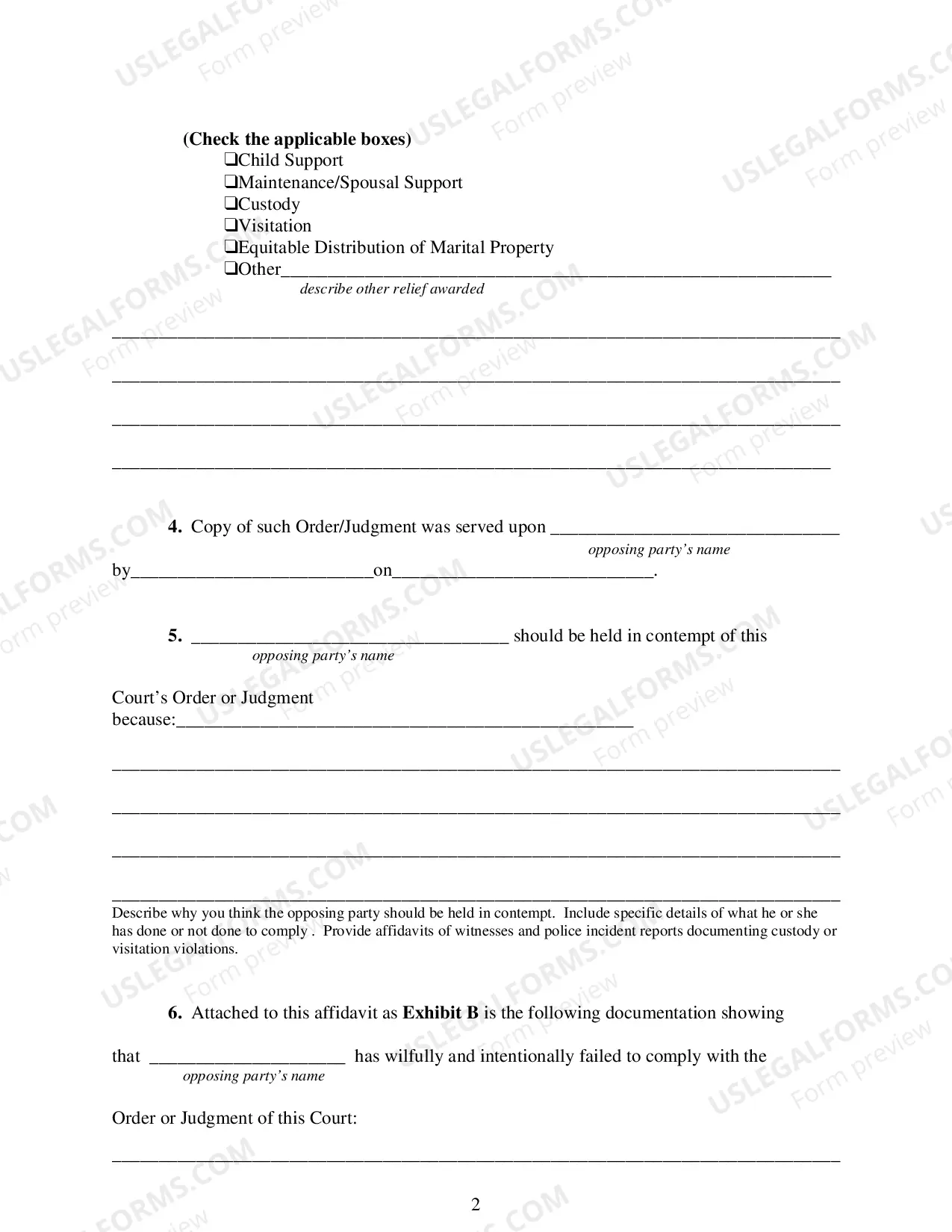 Preview Affidavit In Support of Motion For Contempt