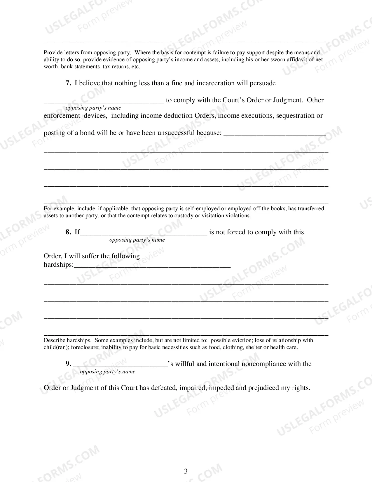 Preview Affidavit In Support of Motion For Contempt
