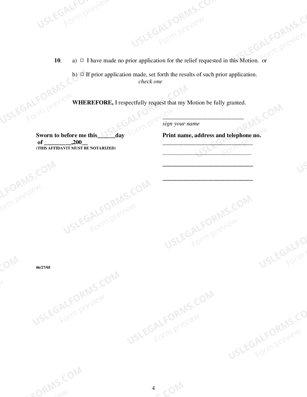 Preview Affidavit In Support of Motion For Contempt