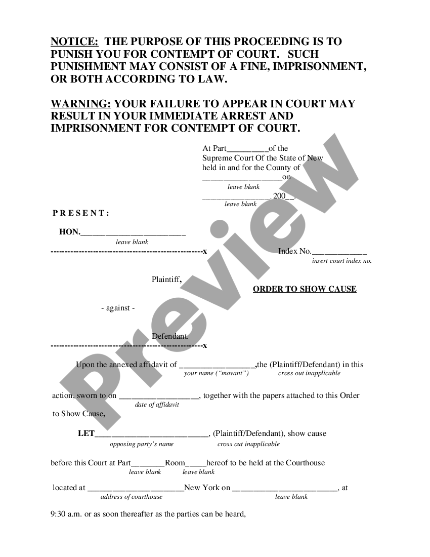 Rochester New York Order To Show Cause US Legal Forms