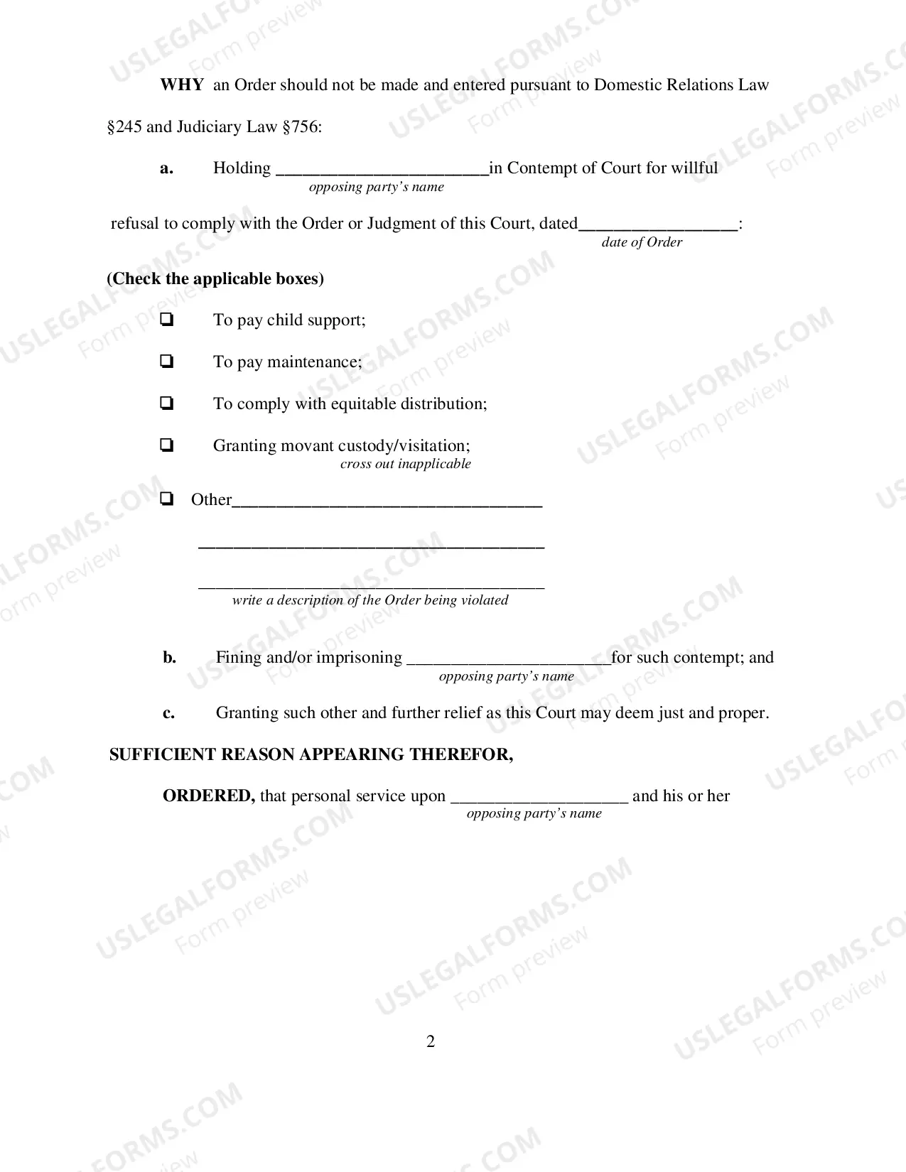 Preview Order To Show Cause (Contempt of Court)