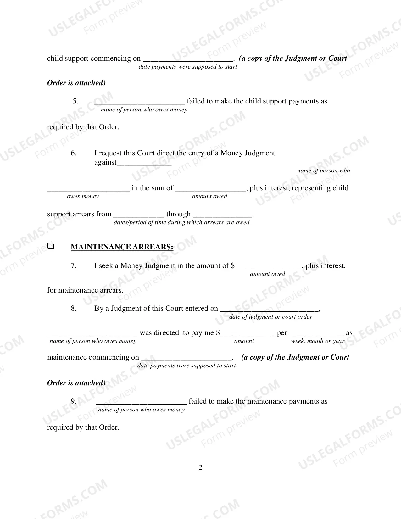 Preview Affidavit In Support of Motion For Money Judgment