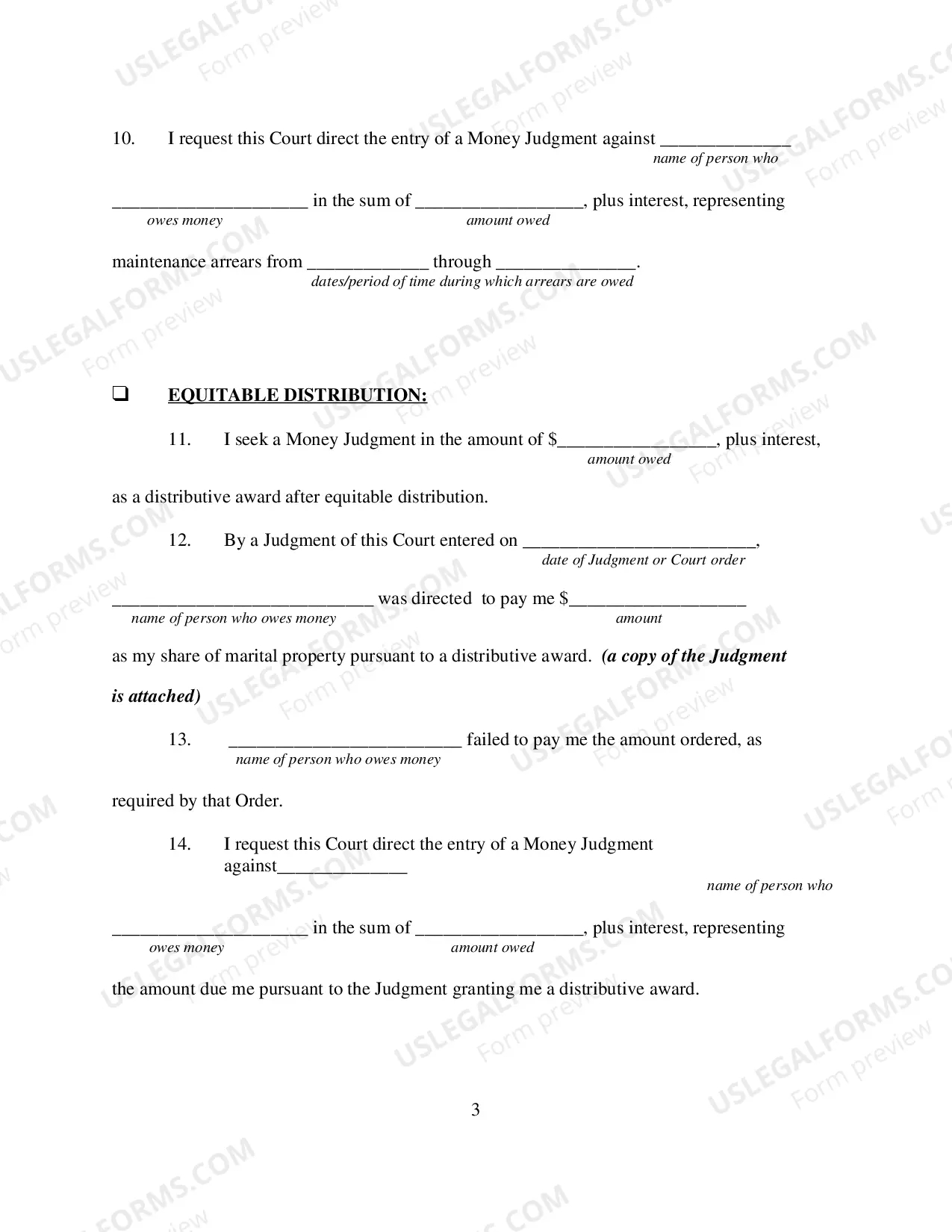 Preview Affidavit In Support of Motion For Money Judgment