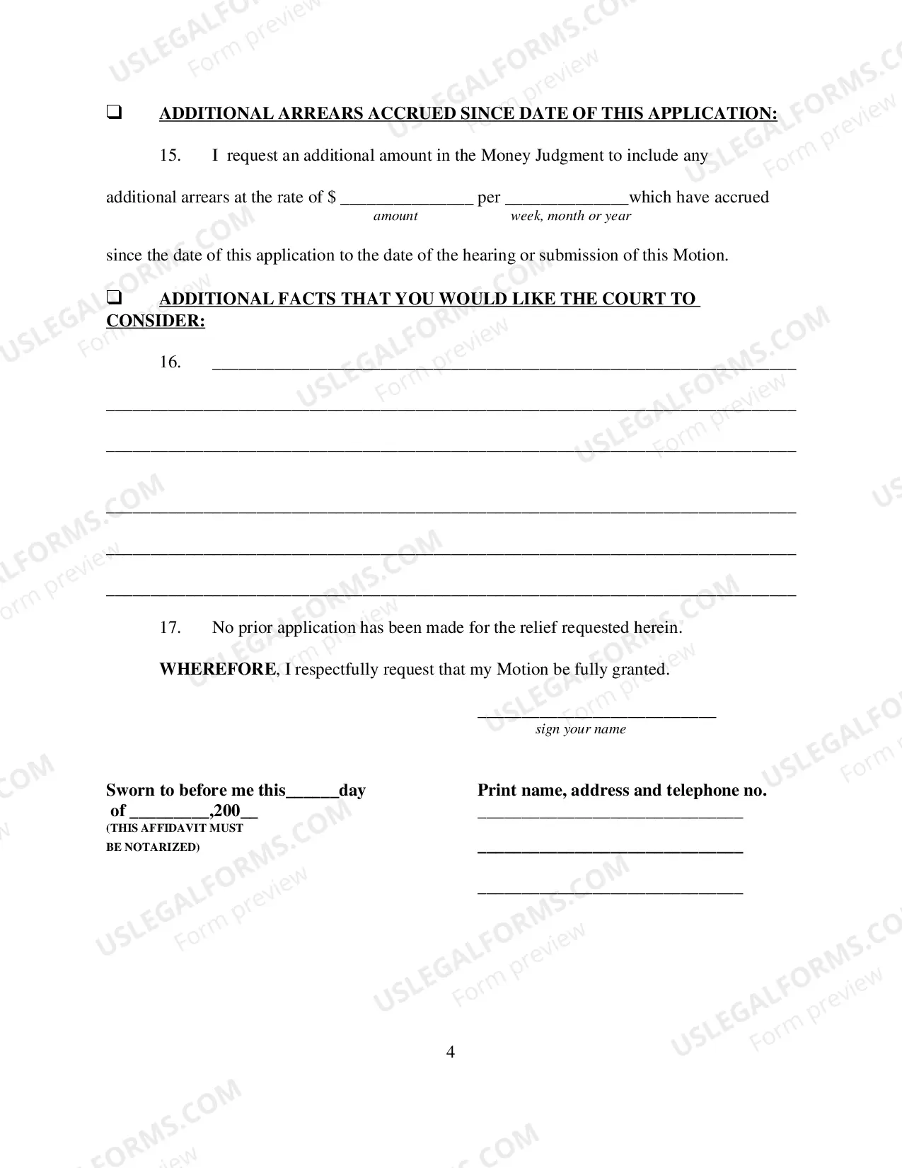Preview Affidavit In Support of Motion For Money Judgment
