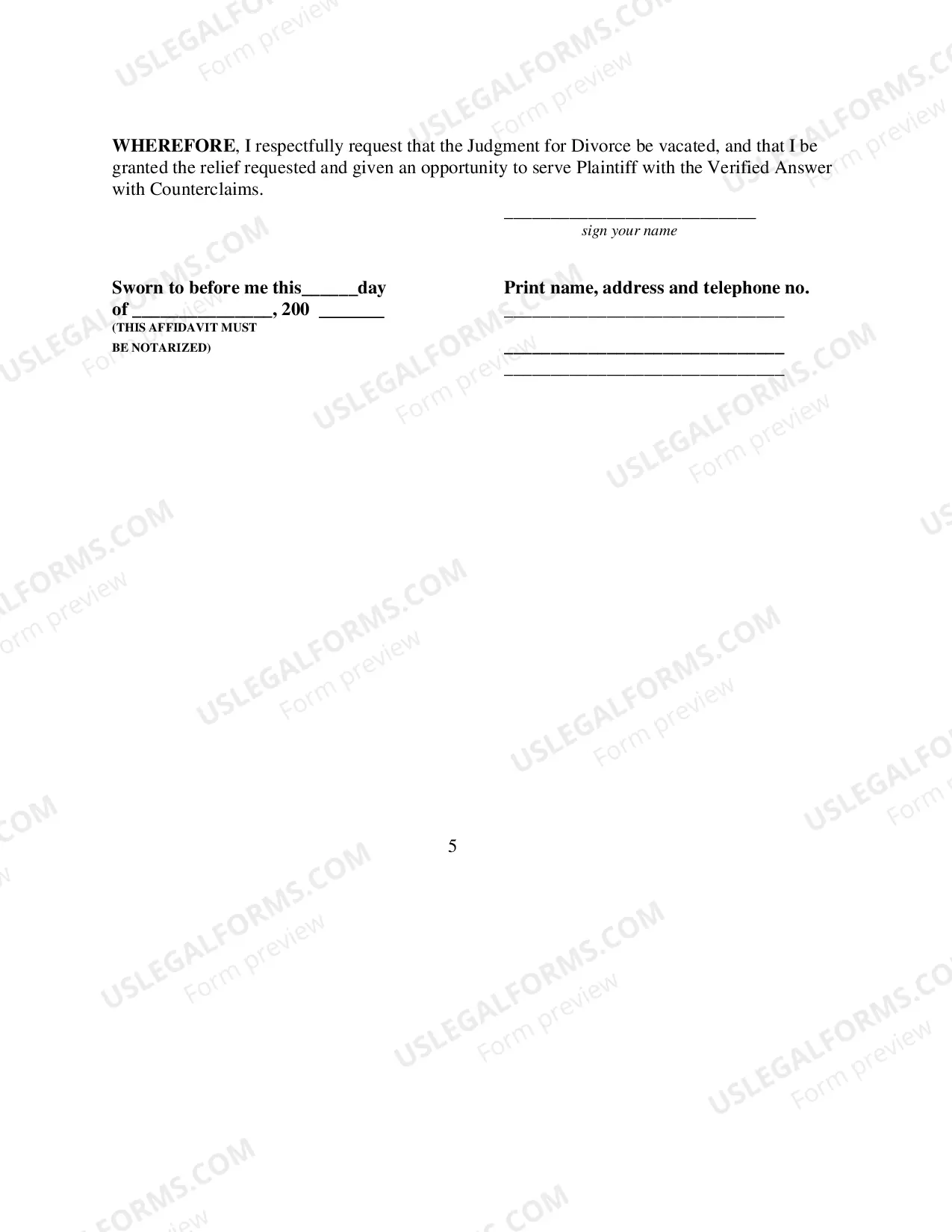 Preview Affidavit In Support of Order To Show Cause To Vacate Default Judgment