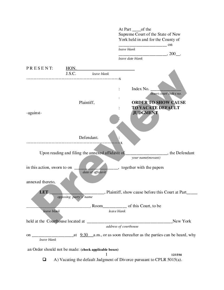 Nassau New York Order To Show Cause To Vacate Default Judgment Order Show Cause Template Us 6320