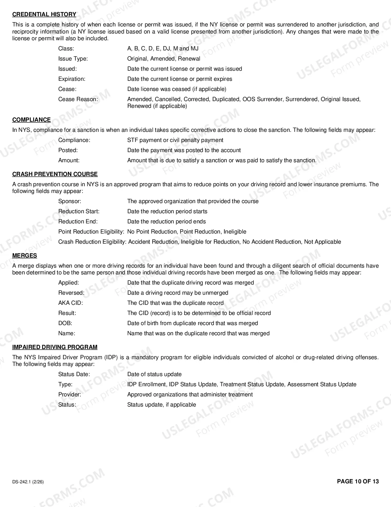 Preview Abstract of Driving Record