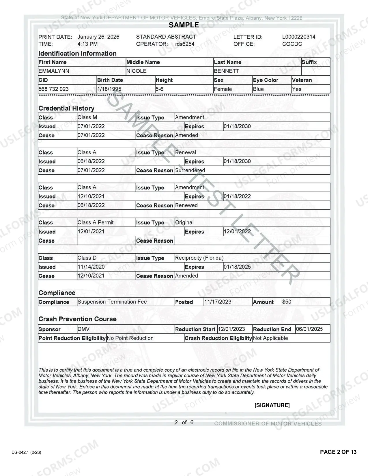 Preview Abstract of Driving Record