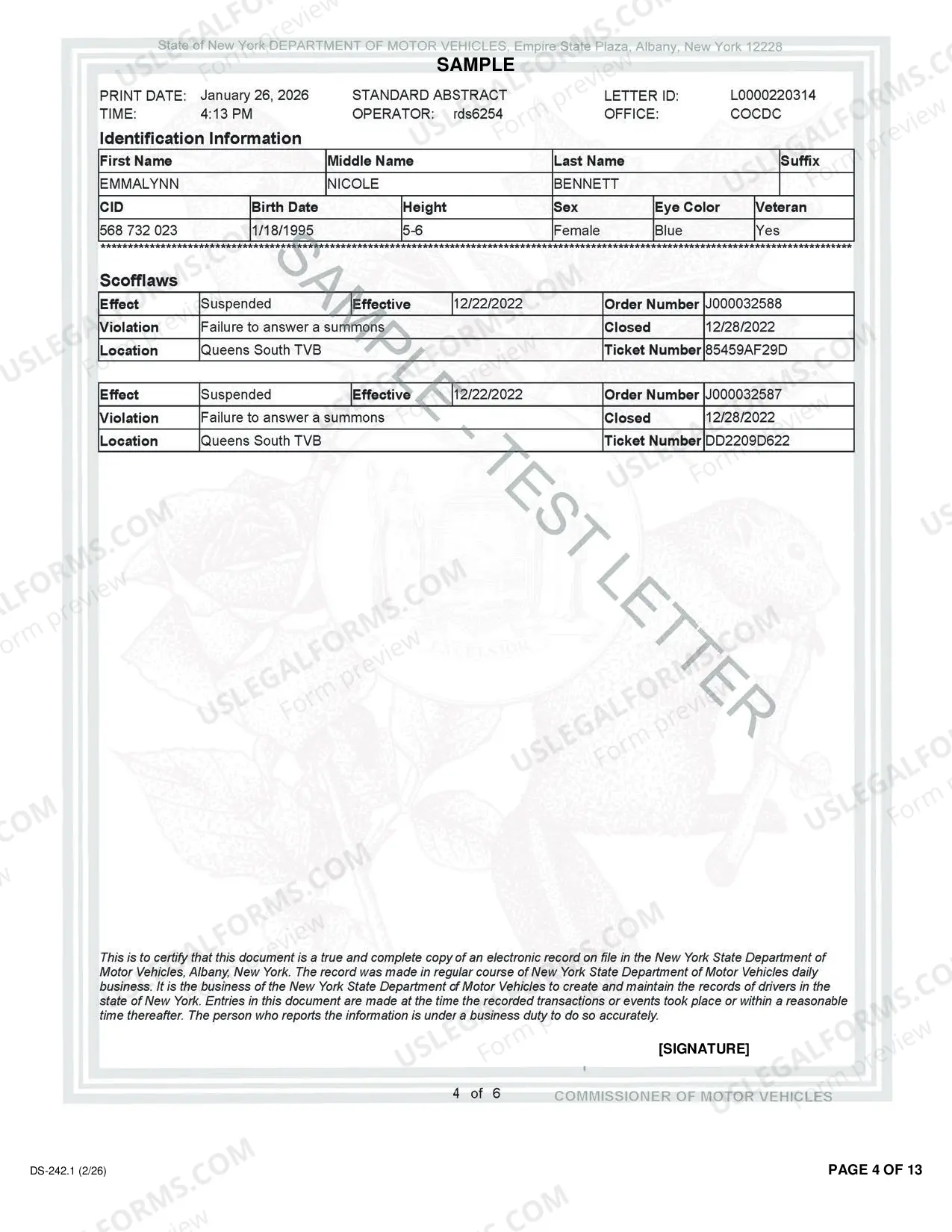 Preview Abstract of Driving Record