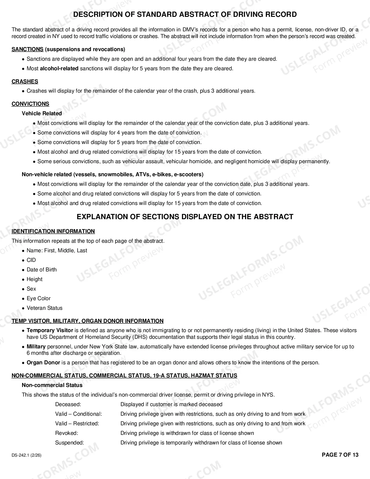 Preview Abstract of Driving Record