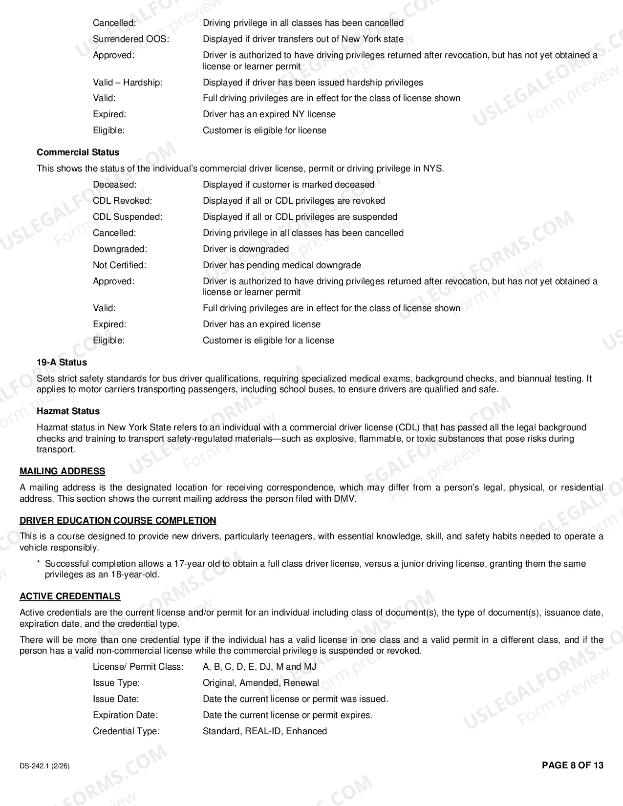 Preview Abstract of Driving Record