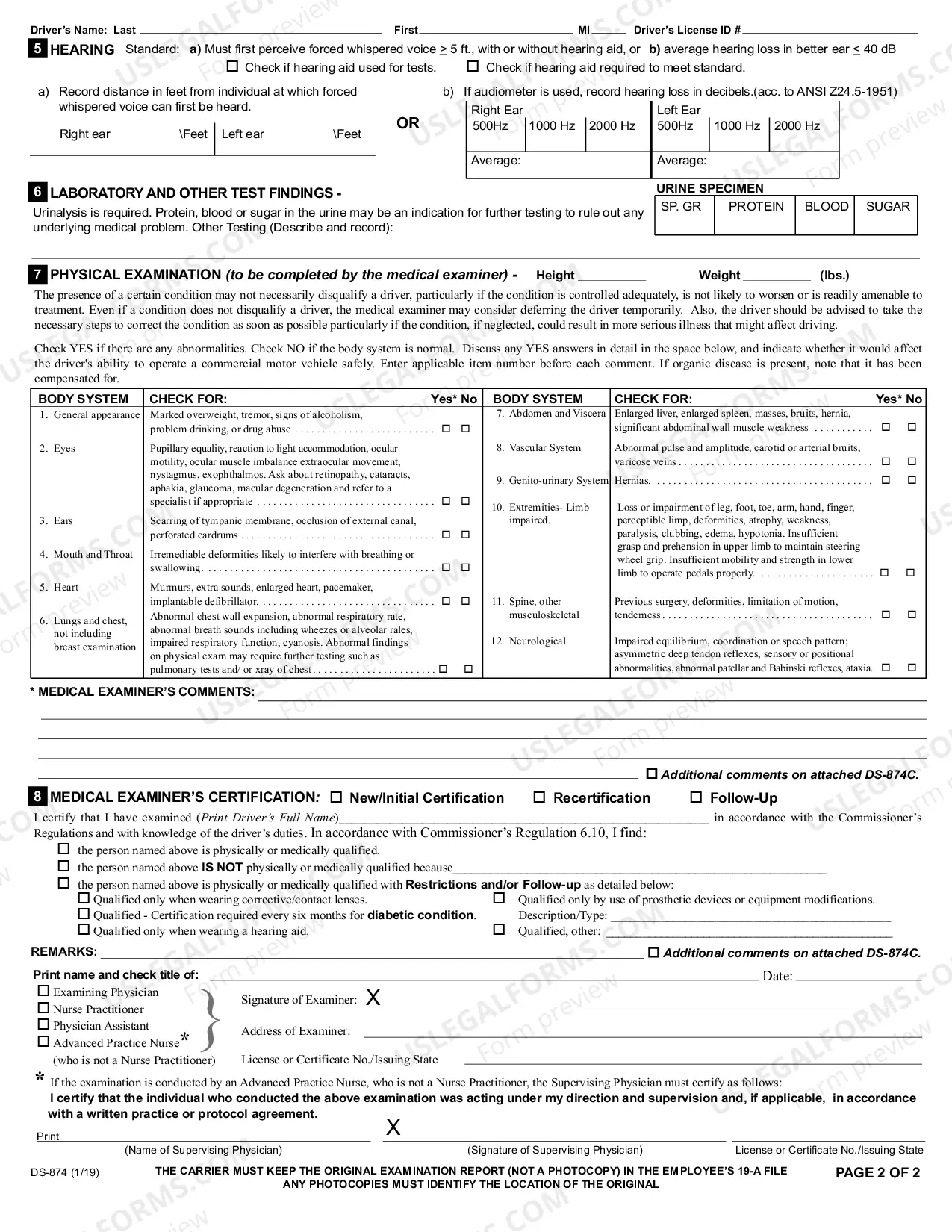 Preview Examination to Determine Physical Condition of Driver