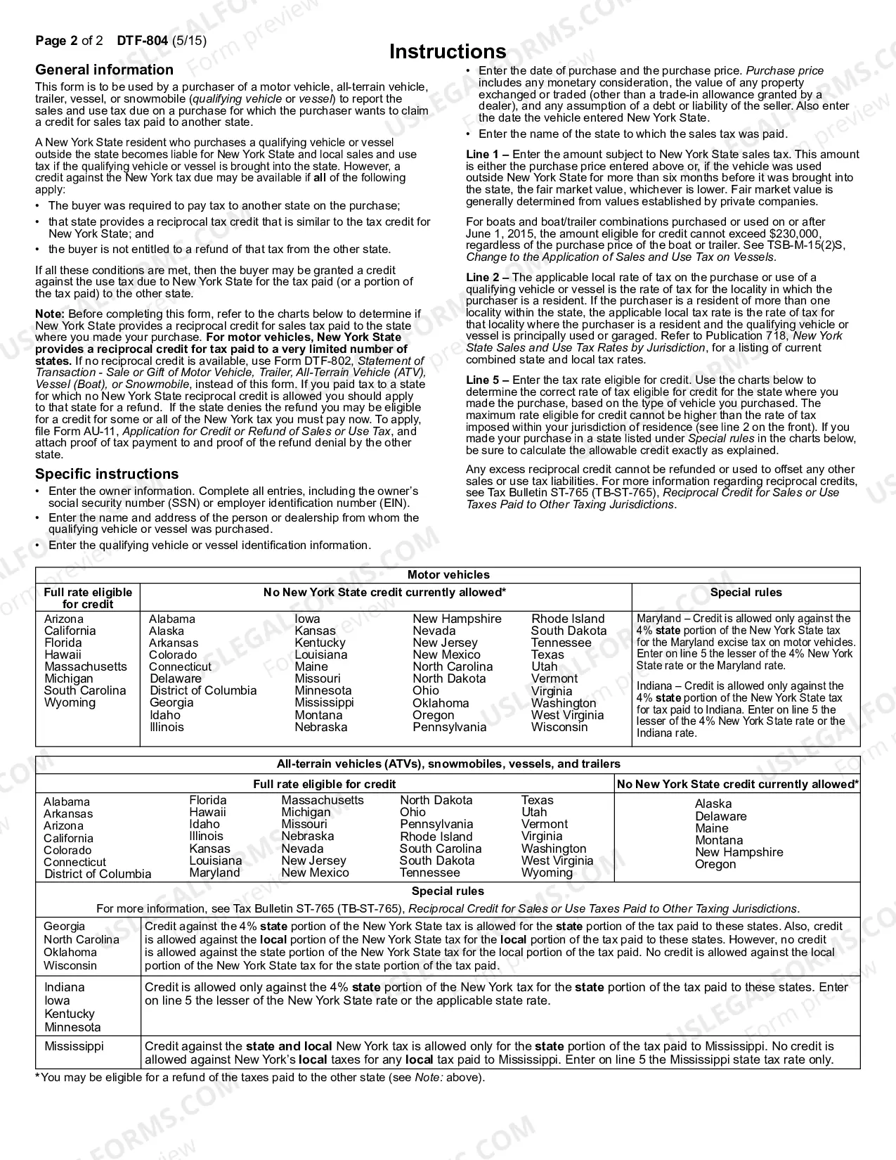 Preview Statement of Transaction - Claim For Credit of Sales Tax Paid To Another State