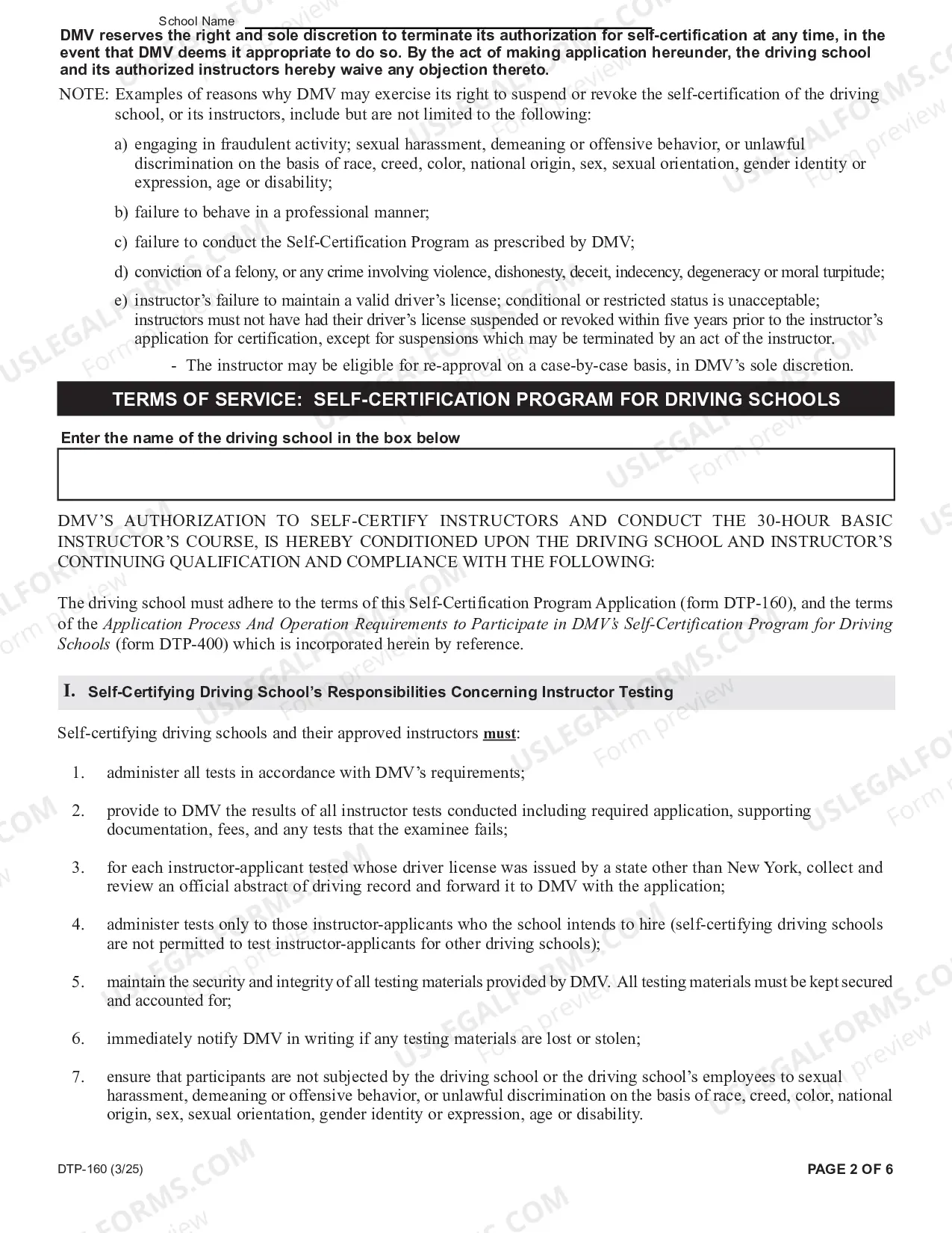 Preview Driving School Application for Self-Certification Program