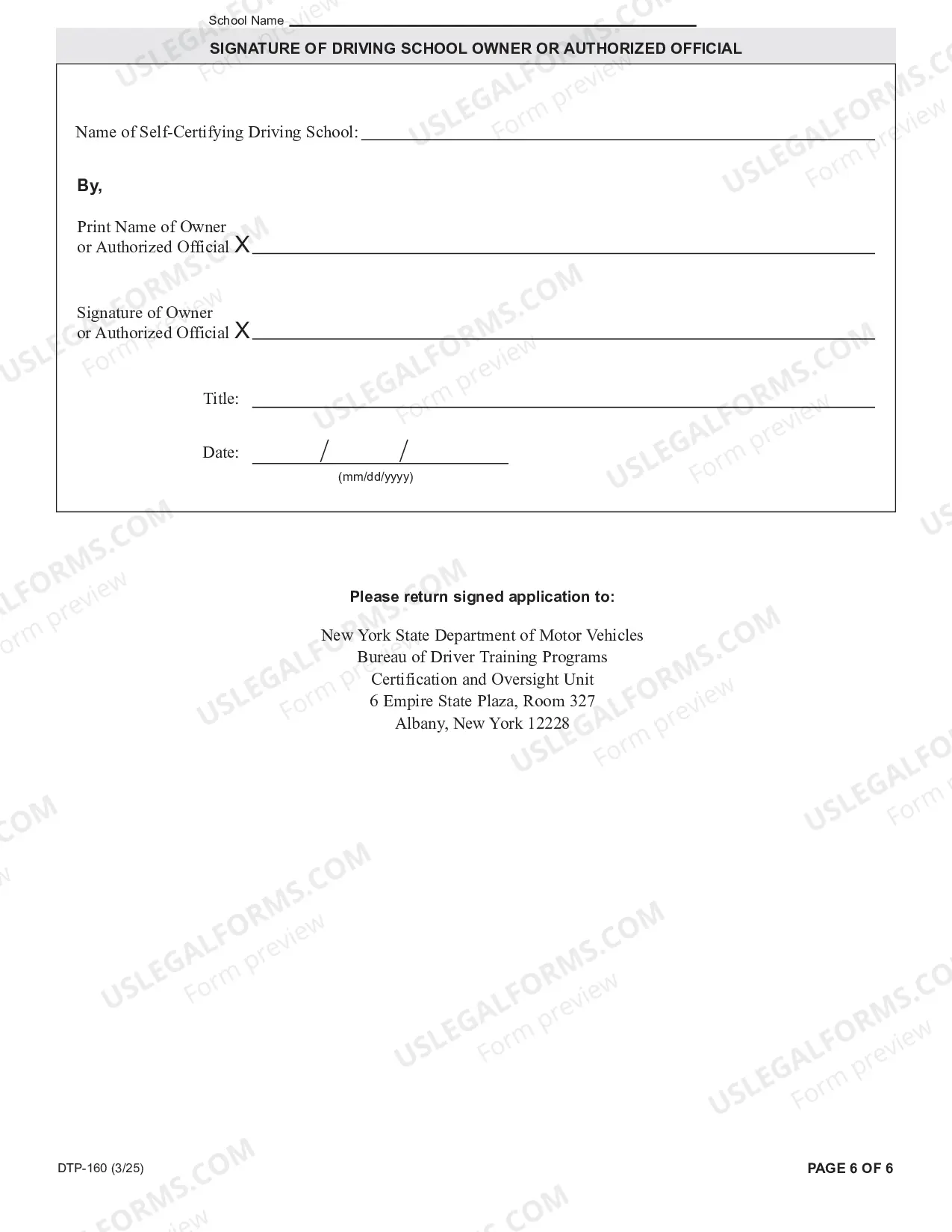 Preview Driving School Application for Self-Certification Program