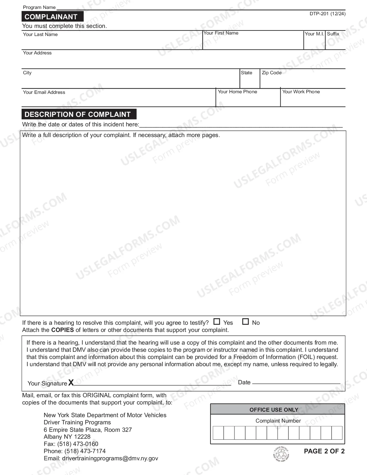 Preview Driver Training Programs Complaint Form