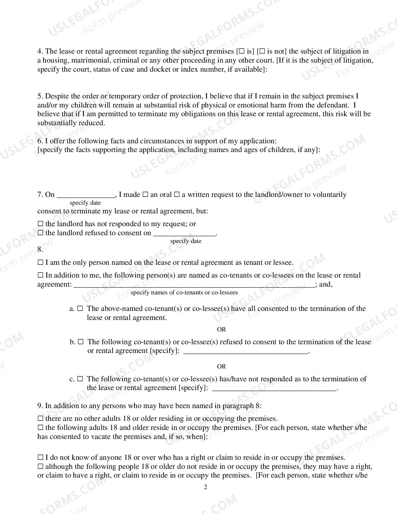 Preview Application For Order To Terminate Or Sever Lease Or Rental Agreement