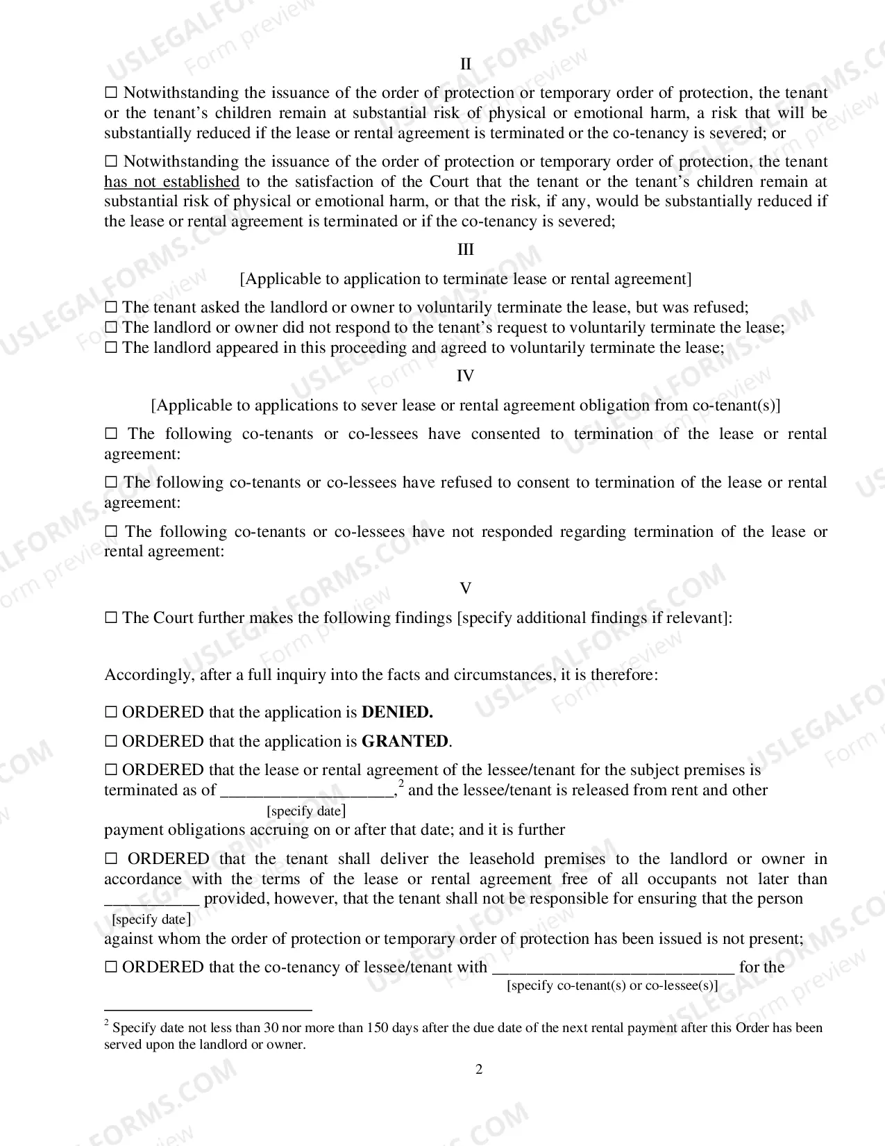Preview Order To Terminate Or Sever Lease Or Rental Agreement