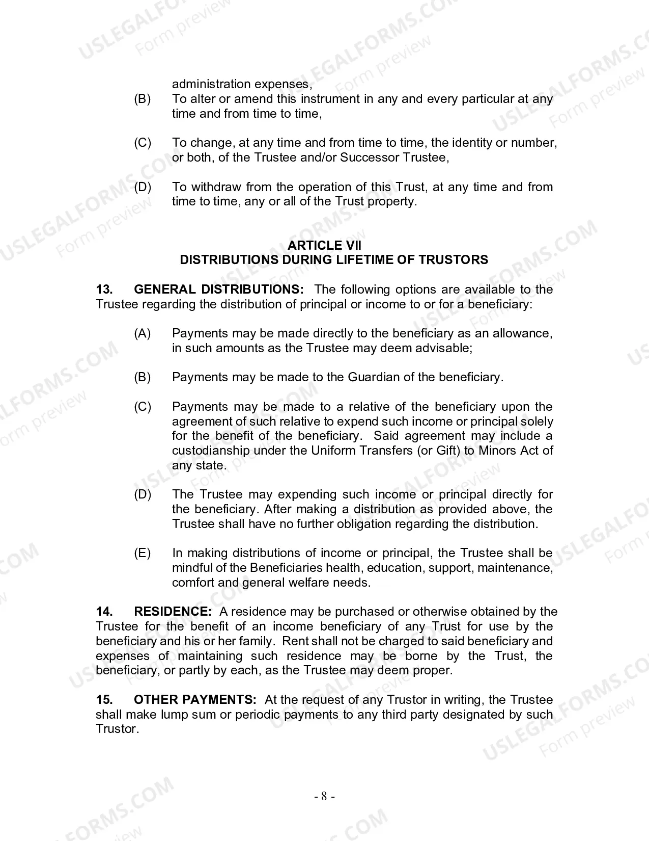 Preview Revocable Living Trust for Husband and Wife with No Children