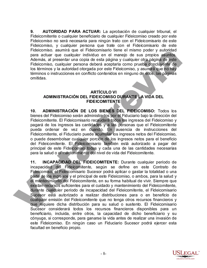 Preview Fideicomiso en Vida para Individuos Solteros, Divorciados o Viudos o Viudos sin Hijos
