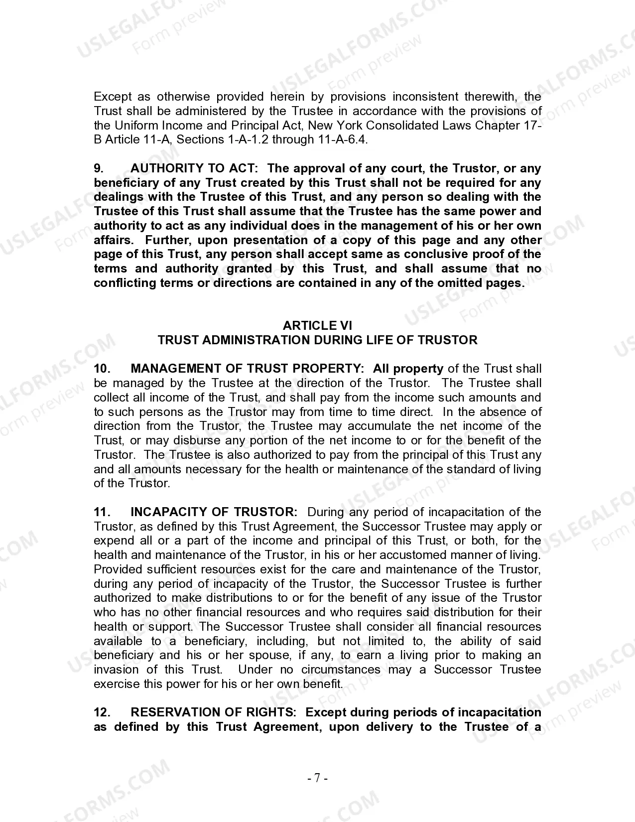 Preview Living Trust for Individual Who is Single, Divorced or Widow or Widower with No Children