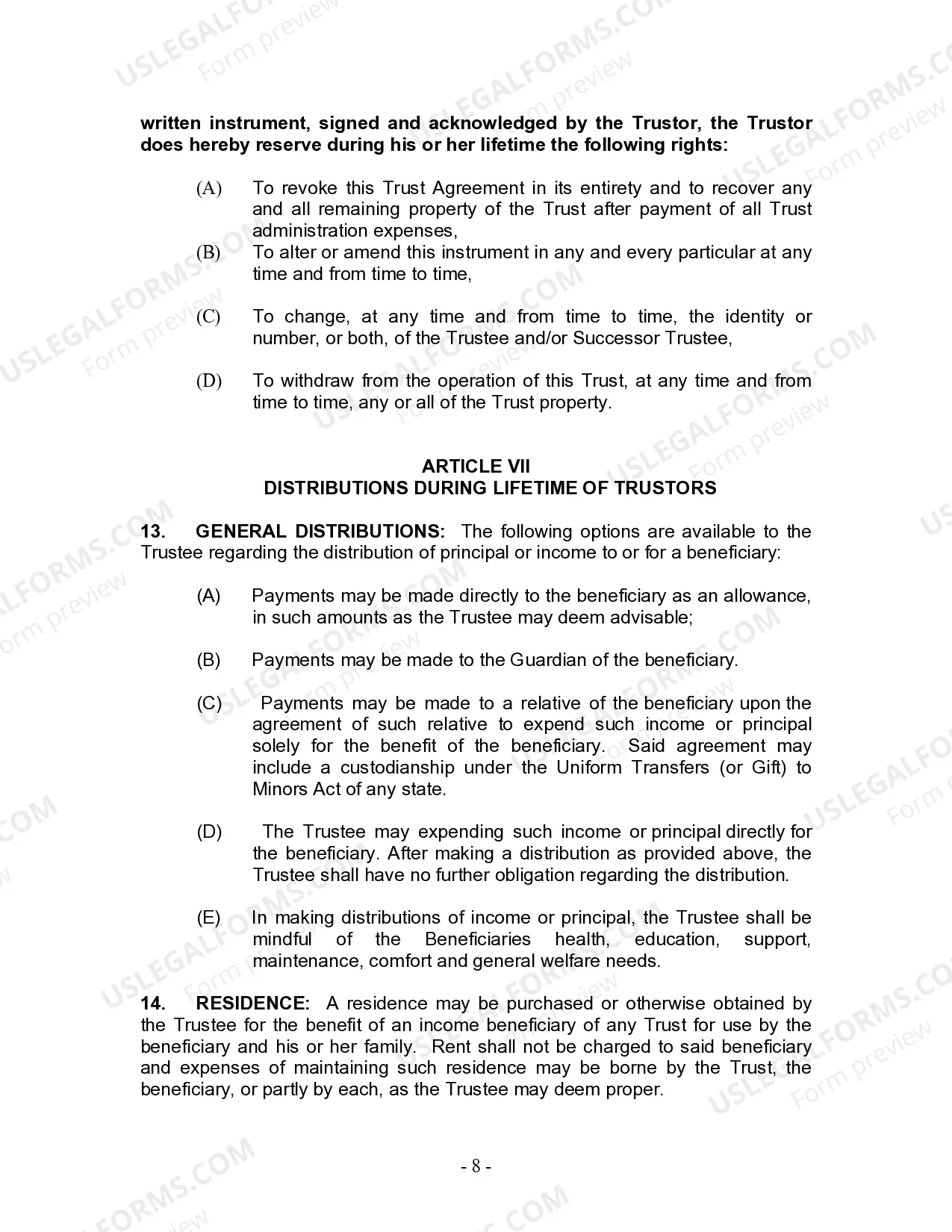 Preview Living Trust for Individual Who is Single, Divorced or Widow or Widower with No Children