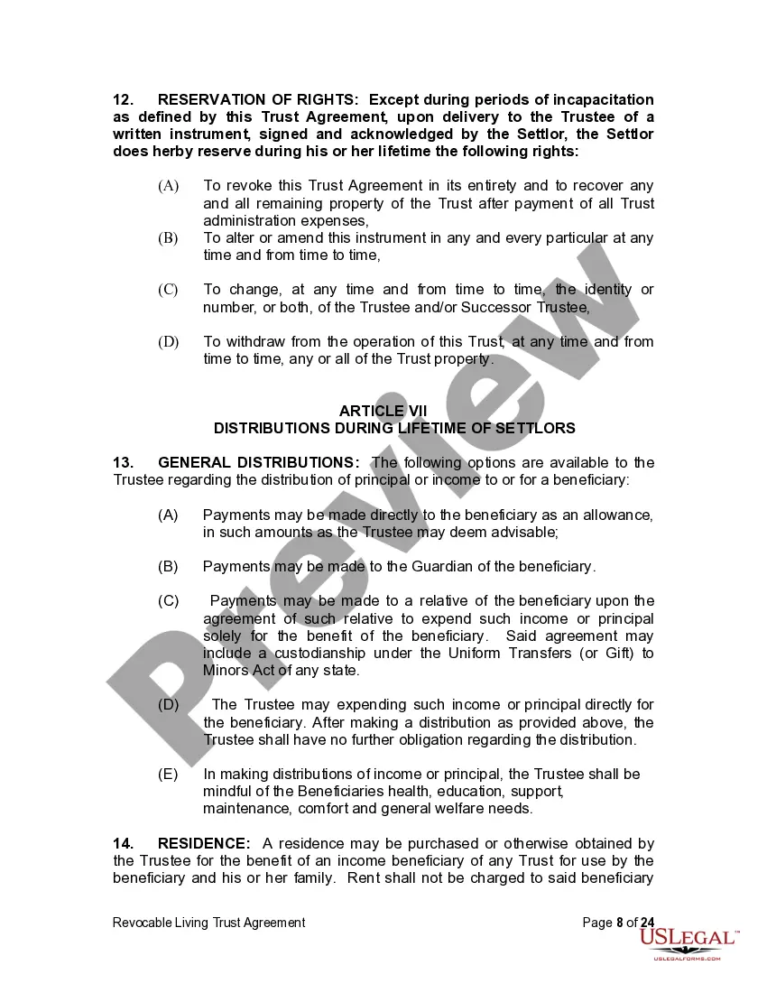 Preview Living Trust for Husband and Wife with Minor and or Adult Children