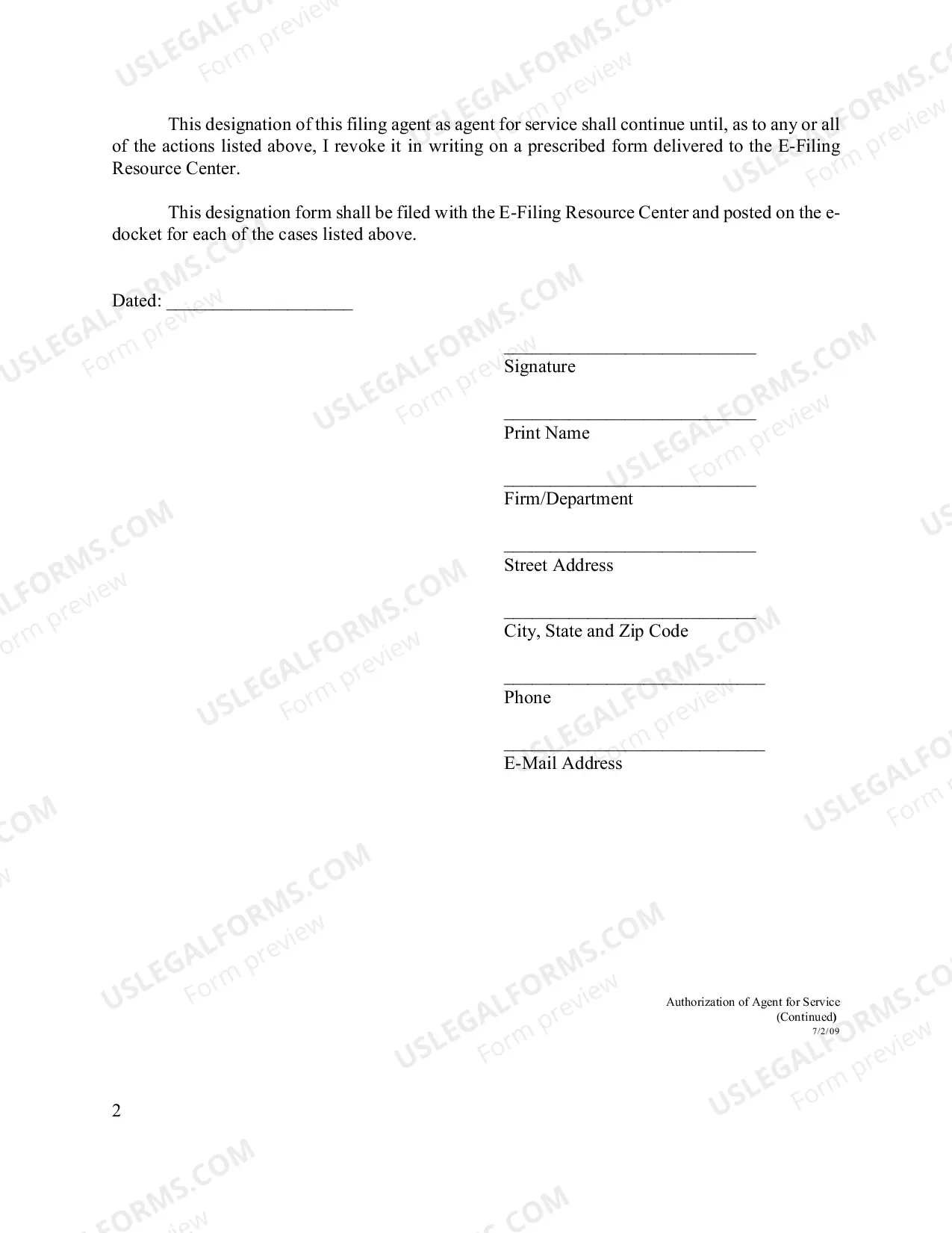 Preview Authorization of Agent for Service