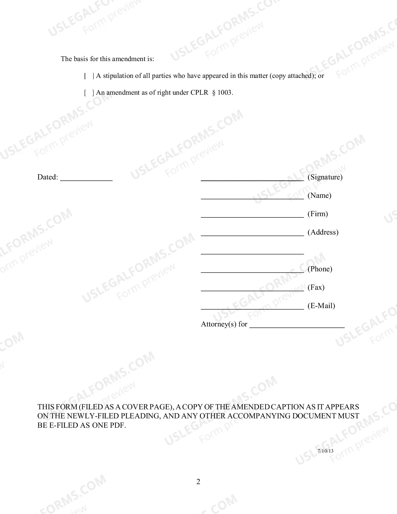 Preview Notice to County Clerk Amendment to Caption