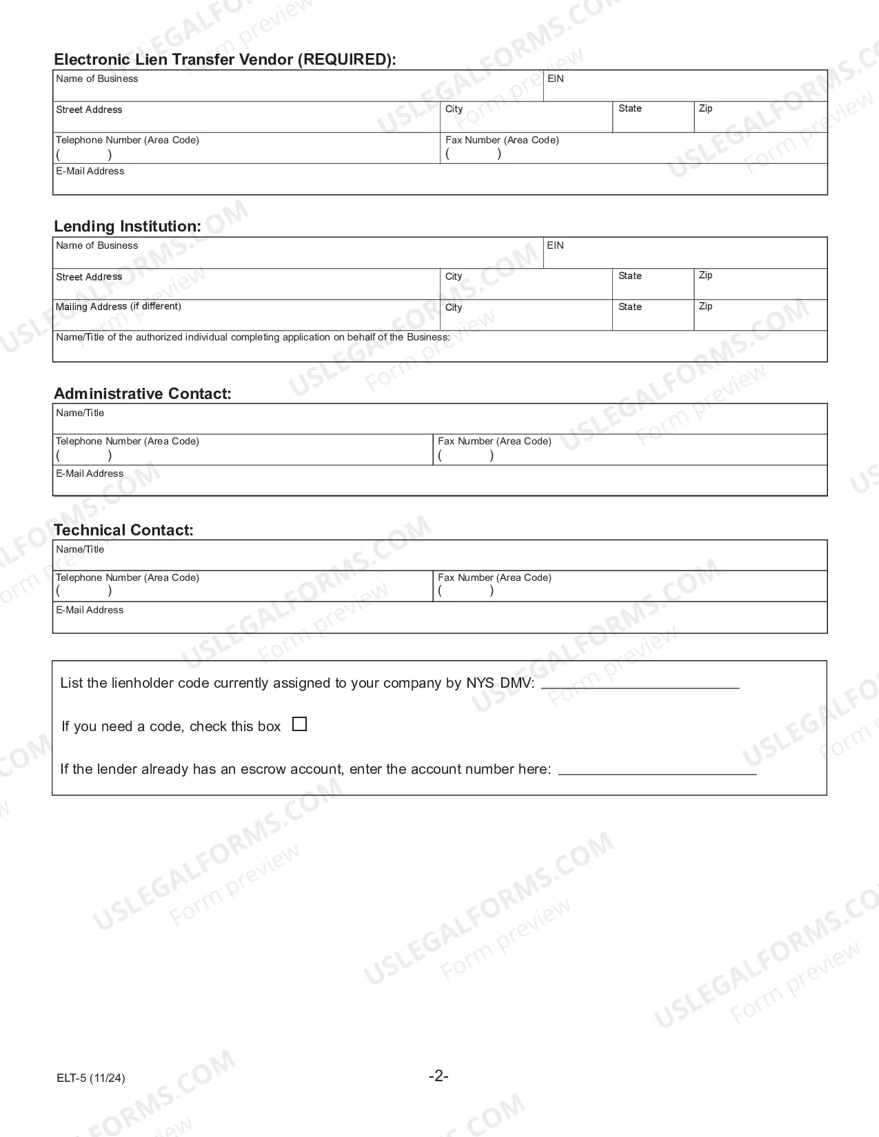 Preview Lender Application for Participation in the Electronic Lien Transfer Program