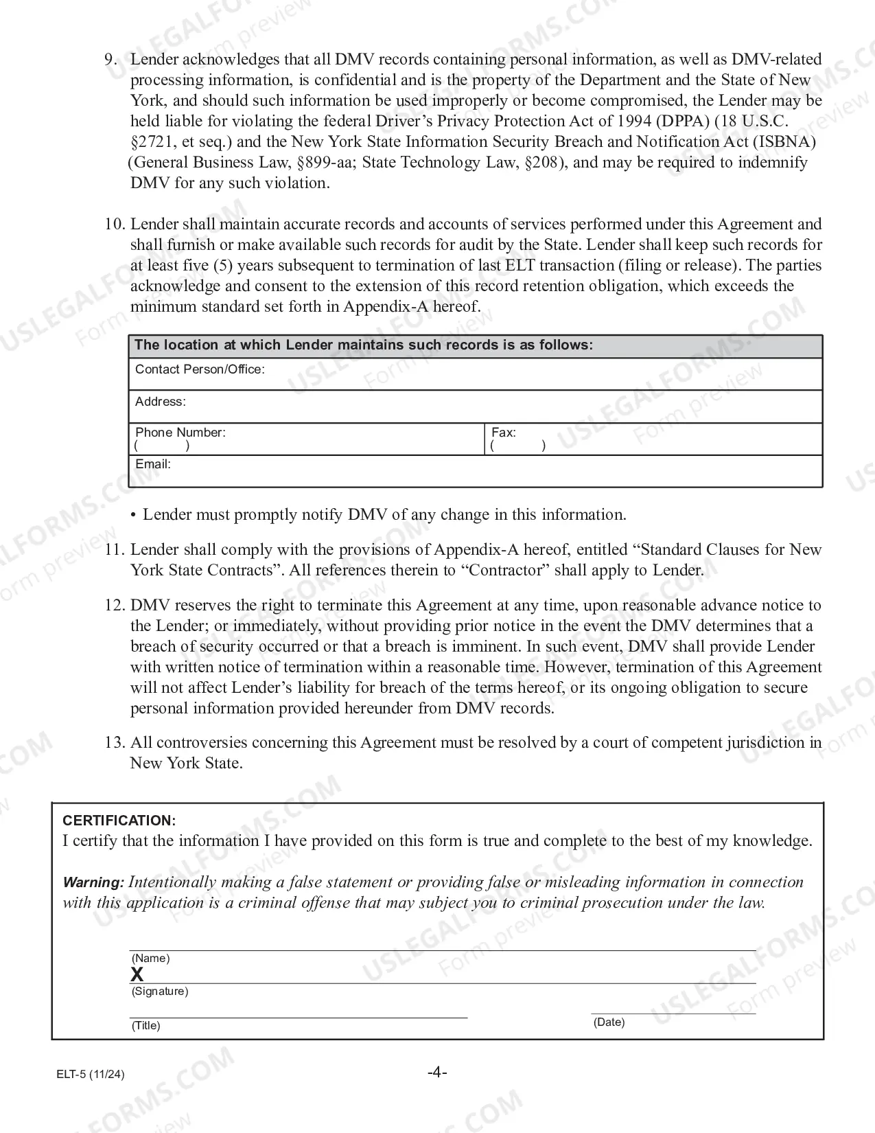 Preview Lender Application for Participation in the Electronic Lien Transfer Program