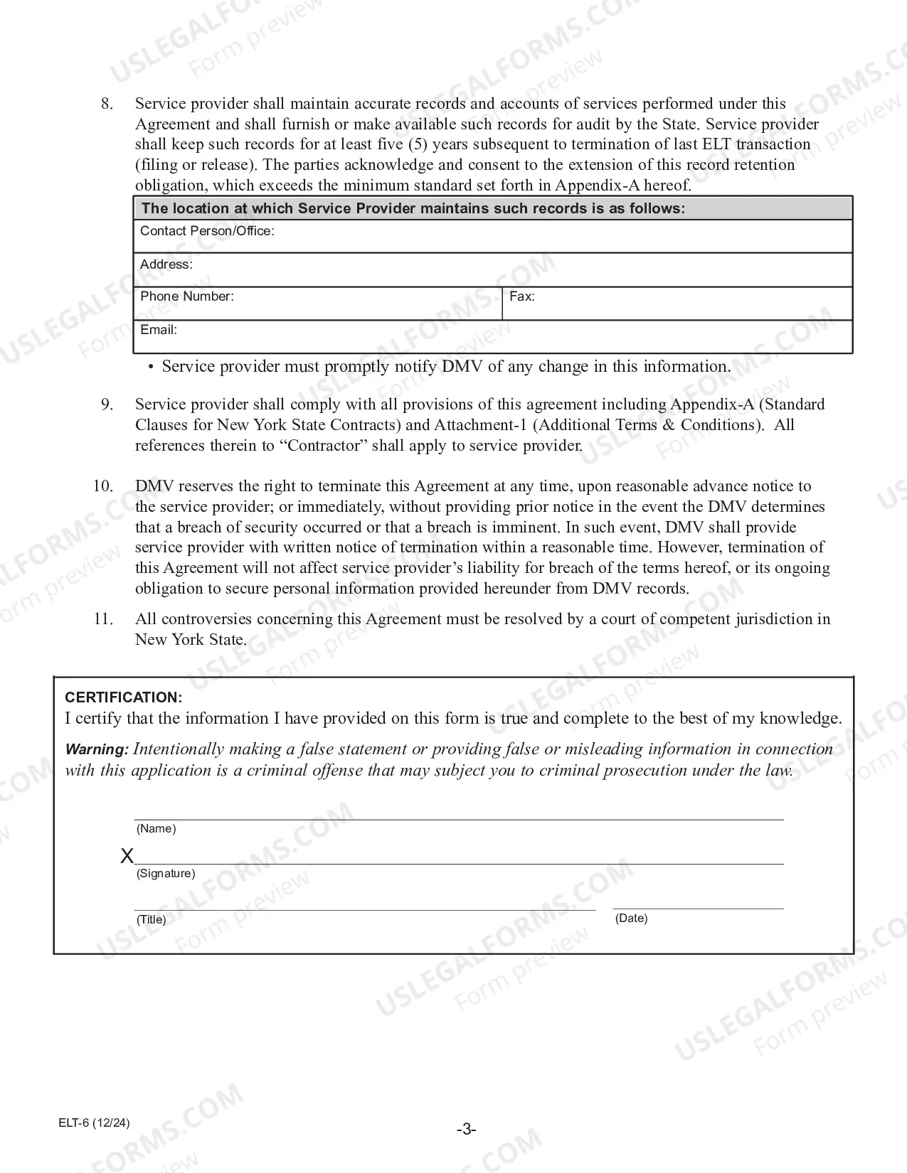 Preview Service Provider Application for Participation in the Electronic Lien Transfer Program