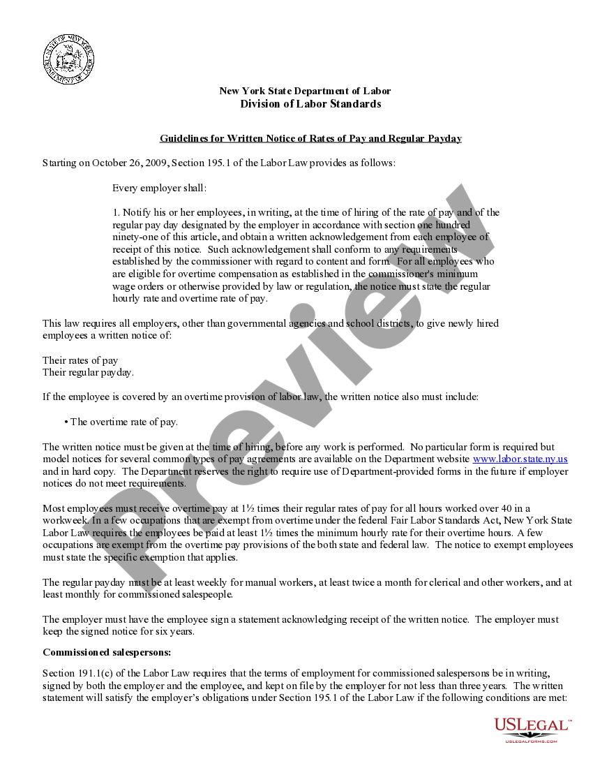 New York Guidelines for Written Notice of Rates of Pay and Regular