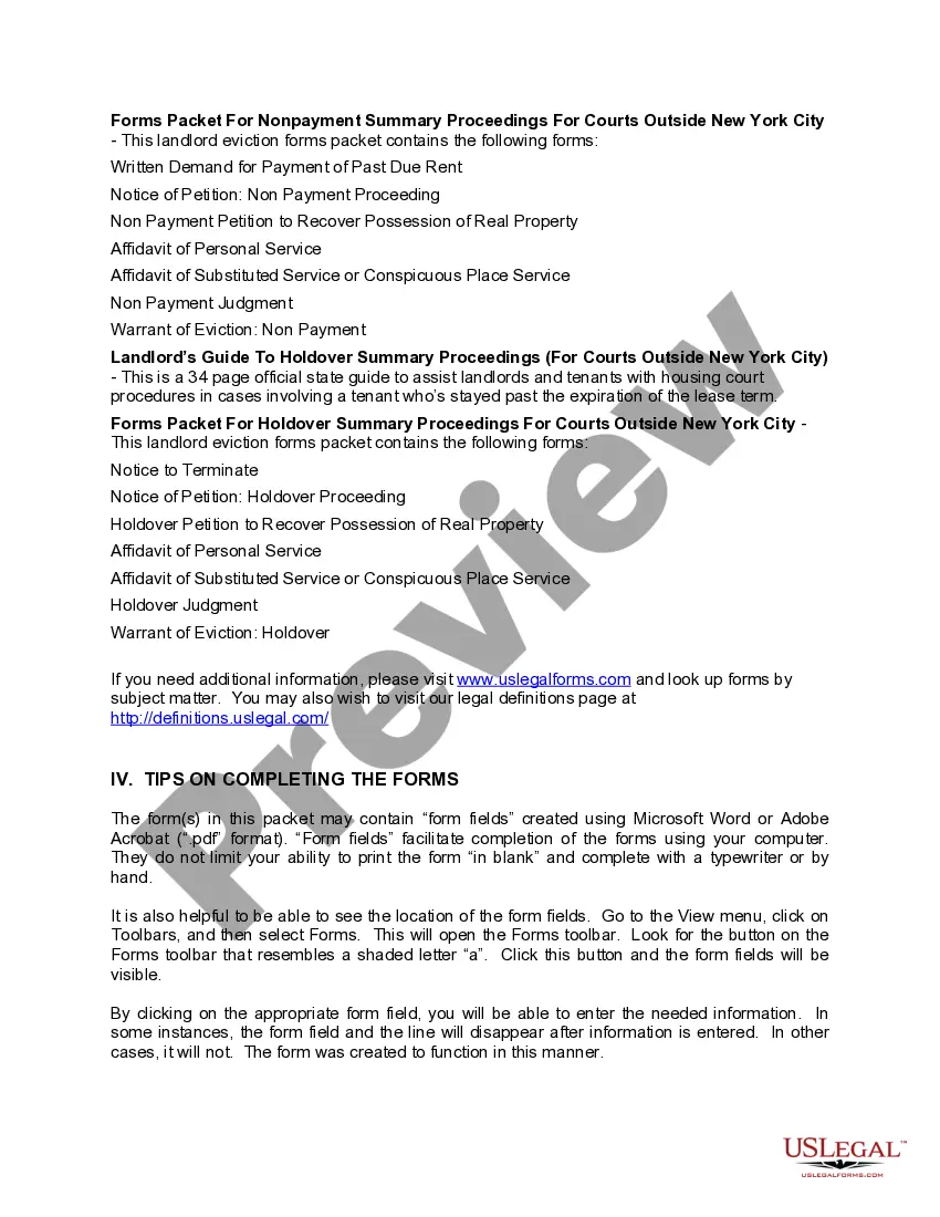 Get New York - Outside New York City - Landlord Tenant Eviction / Unlawful Detainer Forms Package Preview New York - Outside New York City - Landlord Tenant Eviction / Unlawful Detainer Forms Package