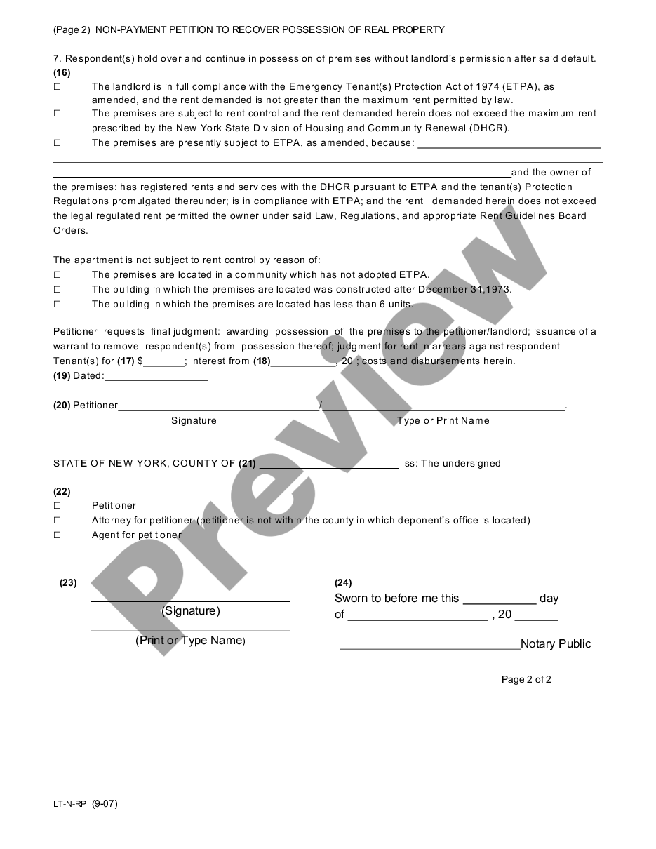 page 9 Eviction Forms Packet For Nonpayment Summary Proceedings For Courts Outside New York City preview