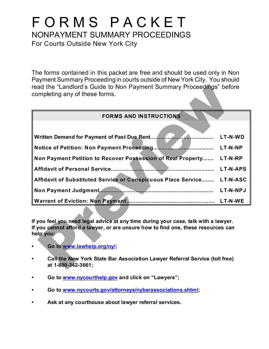 page 1 Eviction Forms Packet For Nonpayment Summary Proceedings For Courts Outside New York City preview